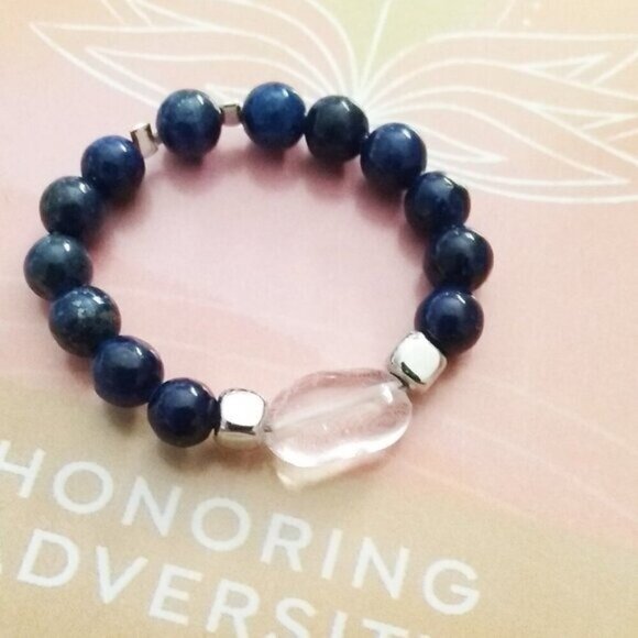 Slim Thumb Ring! Lapis Lazuli Beads + Quartz Nugget Ring Sz 9.5 ~ Sleek & Sexy - Picture 4 of 9